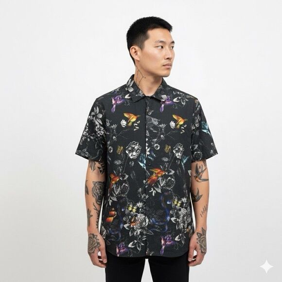 Ksubi Men's "Unearthly" Black Tencel Camp Shirt, Size Medium - Picture 1 of 12